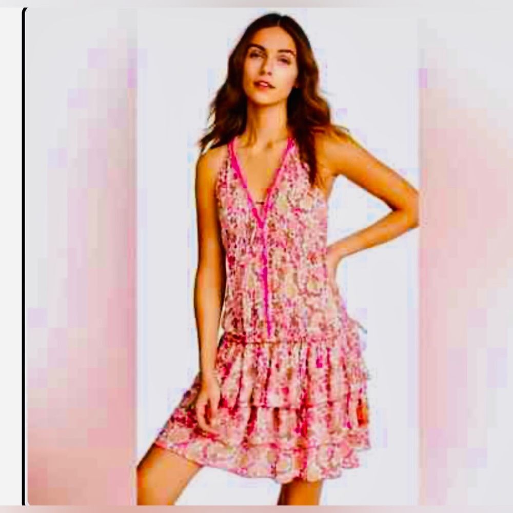 Poupette St. Barth Multicolor Floral Ruffle trim Mini Dress; Size Lg
